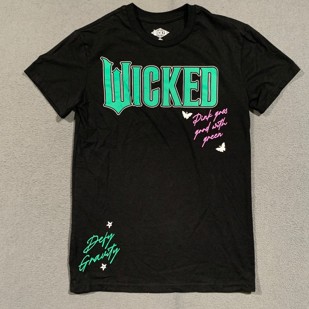 Wicked Movie Graphic T-Shirt Women Small Black Defy Gravity Broadway Musical Tee